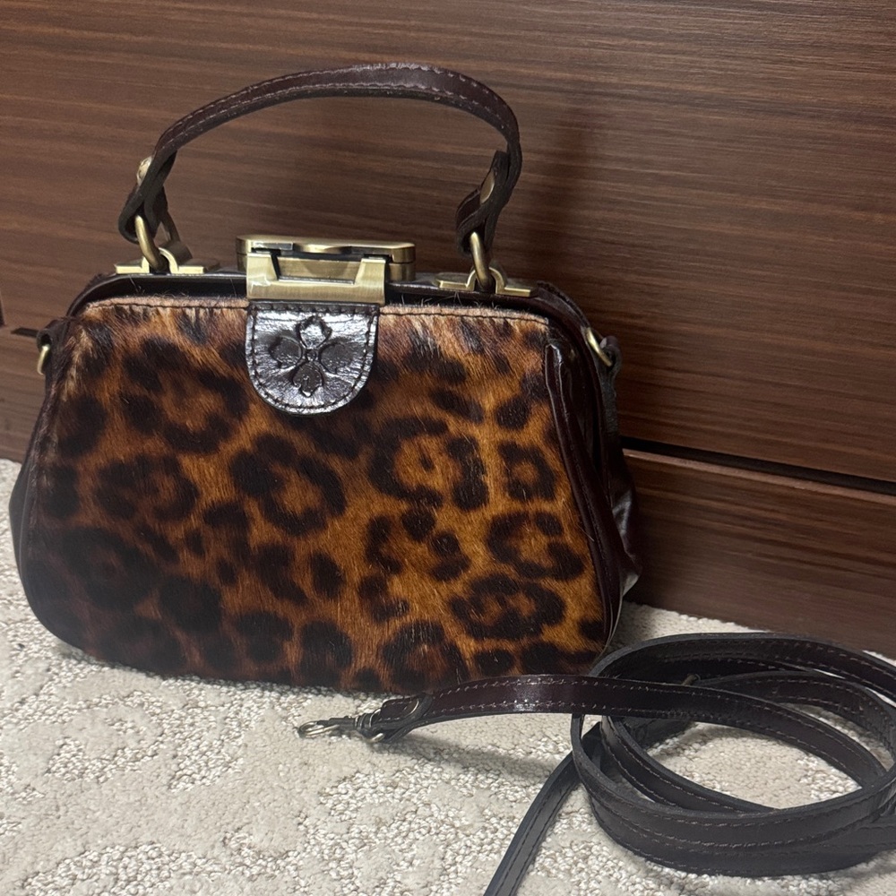 Patricia Nash Leopard Print Satchel with Brown Trim